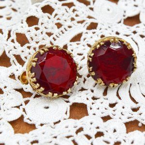 Vintage Ruby Red Accessocraft Screw Back Earrings Mid Mod